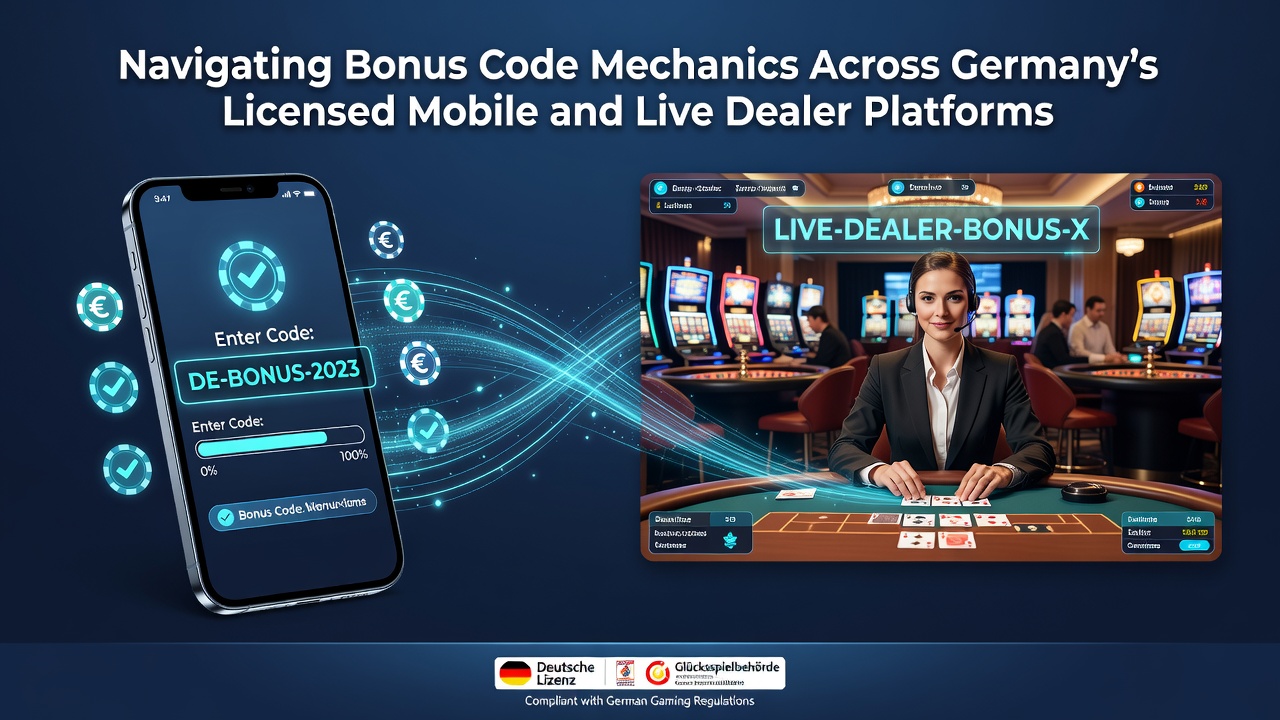 Darstellung eines Live-Dealer-Tisches mit integriertem Bonuscode-Display auf einem mobilen Gerät