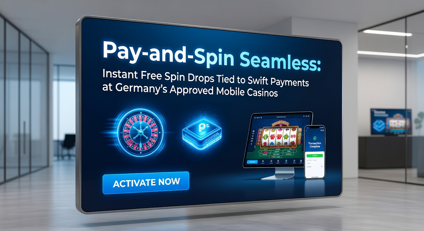 Smartphone mit Casino-App und Free-Spin-Anzeige nach schneller Einzahlung, typisch für Pay-and-Spin in deutschen Mobile Casinos